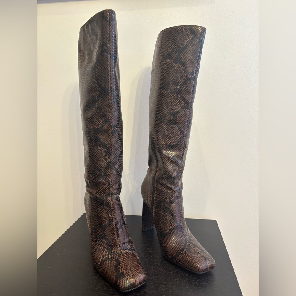 Zara Brown Over the Knee Boots with Snakeskin Pattern